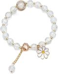 El Regalo 1 PC Dailsy Flower Sparkly Crystal Beads Tassel Bracelet for Girls/Teens/Women- Cute Crackle Beads Daisy Flower Stretch Bracelet (White)