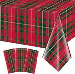 3Pcs Christmas Buffalo Checkered Plaid Party Tablecloth Decorations,Disposable Plastic Red and Green Xmas Rectangle Table Cover Backdrop for Christmas Winter Holiday Party Supplies, 54 x 108 inches