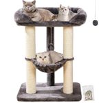 Happi N Pets 71CM Cat Tree Tower for Indoor Cats, Tall Cat Scratching Post with Large Bed for Big Cats, Sisal Scratcher with Soft Perch & Hammock, Stable Cat Stand, Removable Cover-Gray