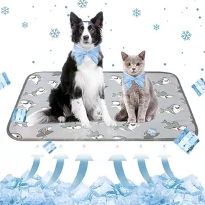 Hotumn Dog Cooling Mat with Free Bandana,Summer Cooling Pad for Small Medium Dogs, Machine Washable for Indoor Use on Beds, Sofas, and in Cars (Grey Shark, Large)