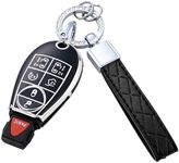 Flensent Key Fob Cover with Keychain for Dodge Ram for Chrysler Grand Caravan Charger Challenger Durango Journey Magnum, Black