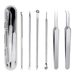 6 Pieces Blackhead Remover Tool Kit, Stainless Steel Comedone Extractor Tweezers Acne Needle Blemish Whitehead Removal Pimple Zit Spot Popper Patches for Nose Face Skin