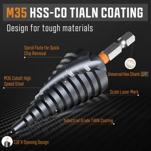 Premium HSS M35 Cobalt Step Drill Bit Set, 3-Piece – TiAlN Coated for Metal, Wood, Plastic