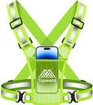 Topward Running Vest Phone Holder with Chest Pouch - Reflective Safety Vest for Dog Walking Cycling - High Visibility with Adjustable Waist/Shoulder - Lightweight - Men & Women