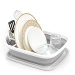 SAMMART 8L Collapsible Plastic Dish Drainer with Drainer Board - Foldable Drying Rack Set - Portable Dinnerware Organizer - Space Saving Kitchen Storage Tray (White/Grey, 1)