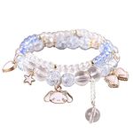 Cinnamoroll Crystal Bead Bracelet My Melody Sanrio Bracelets Cute Cartoon Kawaii Elastic Beaded Bracelets for Girls Women (C, Alloy)