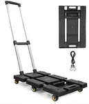 Mount-It! Folding Hand Truck, 330 LB Heavy Duty, Dolly Cart, Lightweight Foldable Cart with 6 Wheels, Extendable Base, Elastic Cord for Luggage, Travel, Moving, Office, Light Industrial Use