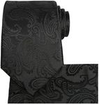 KissTies Extra Long Tie Set: Black Paisley Necktie + Hanky + Gift Box (63'' XL)