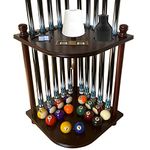 GACCO BILLIARDS Pool Cue Rack Floor Stand for Cue Stick at Any Size, A Full Set Of Balls, Billiard Table Accessory. Corner Pool Stick Holder 100% Solid Wood with Score Counter, Hook (Mahogany)