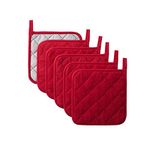 Kitchen Pot Holders Set Heat Resistant Pure Cotton Potholders Kit Trivets Large Coasters Hot Pads Terry Pot Holders for Everyday Cooking and Baking by 7 x 7 Inch Set of 6 Red