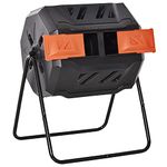 Outsunny 43 Gallon (160L) Tumbling Compost Bin Outdoor Dual Chamber 360° Rotating Composter with Sliding Doors, Solid Steel Frame and Gloves, Orange