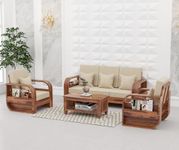 MURARAKA ART Sheesham Wood 5 Seater Sofa Set for Living Room Home Office Solid Wood Sofa Set Furniture Wooden Five Seater Sofa Set (Natural Teak Finish)