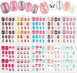 240 Pieces False Nails Kids Girls Press on Short Artificial Fake Nails Cute Pre Glue Full Cover Acrylic Nail Tip Kit for Children Little Girls Nail Decoration, 10 Boxes (Colorful Bows)