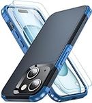 AEDILYS Shockproof for iPhone 15 Case,[15 FT Military Grade Drop Protection],with 2X [Tempered Glass Screen Protector ] with Air Bumpers Full-Body Protective Phone Case,Royal Blue