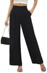 BEIGAI Women's Trousers Summer Casual High Waisted Wide Leg Pants Elegant Comfort Trousers,Black,S