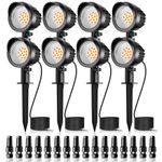 MEIKEE 7W LED Landscape Lights DC AC 12V 24V Outdoor Low Voltage Landscape Lighting IP66 Waterproof Warm White Garden Lights Landscape Spotlights for Path Yard Lawn Patio (8 Pack with Connectors)