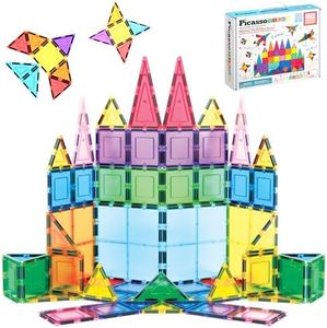 PicassoTiles Magnetic Tiles 60pcs Kids Toys Classroom Sensory Toy for Toddlers STEM Learning Building Blocks, Montessori Pretend Play Magnet Tile Construction Stacking Block Boys Girls Ages 3+ PT60