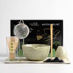 DWEHIXBUY Japanese Matcha Ceremony Accessory, Matcha Whisk, Traditional Scoop (Chashaku), Tea Spoon, Whisk Holder, 1 tea bowl, 1 tea siev, The Perfect Set to Prepare a Traditional Cup of Matcha.