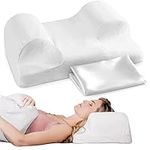 YourFacePillow - Ergonomic Cervical Memory Foam Pillow for Comfortable Back Sleeping - Contoured Neck & Shoulder Support - Best Sleep Posture Alignment - Standard with Satin Case