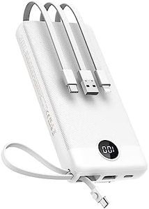VEEKTOMX Power Bank with Built in Cables, 20000mAh Portable Charger with 5 Outputs & 2 Inputs and LED Display, External Battery Bank for iPhone/iPad/Samsung Galaxy and Travel (White)