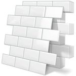 Tiwoos Thicker White Peel and Stick Tiles 3D Metro Subway Self Adhesive Wall Tile Splashback for Kitchen & Bathroom, 10-Sheets