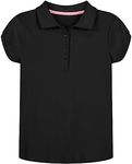 Nautica Girls' School Uniform Short Sleeve Polo Shirt, Button Closure, Soft Pique Fabric, Black, 12-14