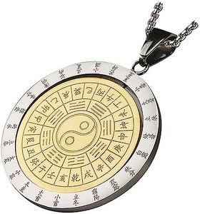 Ecooon 316L Stainless Steel Yin Yang necklace for men and women, life balance Rotating Chinese Zodiac Nine Palaces Tai Chi Bagua Amulet Fengshui protection Pendant Lucky Peace Symbol Jewelry