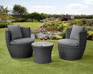 Garden Store Direct Rattan Wicker Bottle Shape Bistro Patio Set, Aluminium, Seat Pads & Back Cushions, 3 Colours To Choose From (Black)