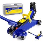 Floor Jack Car Jack Hydraulic Car Lift Jack Stands 2 Ton Low Profile Floor Jack Trolley 4400lbs Capacity Lift Range 5.3" to 12.6" with Swivel Casters and Carry Case