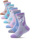 Merino Wool Socks for Kids Boys Toddlers Girls Thick Thermal Warm Winter Stocking Fillers Kids Walking Socks for Girls Boys Heavy Cosy Crew Hiking Boot Gift Unicorn Socks 6 Pack(Unicorn,4-7 Y)