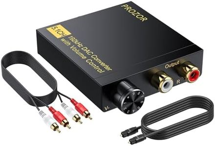 PROZOR DAC Converter 192Khz Digital to Analog Audio Decoder with Volume Control Support 5.1CH DTS Dolly-AC3 Coaxial SPDIF Toslink Optical to RCA Adapter (Optical & RCA Cable)