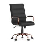 Flash Furniture Mid-Back Black Leather Executive Swivel Chair with Rose Gold Frame and Arms