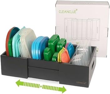 Cleanclue Expandable Kitchen Cabinet Organizer for Food Storage Container Lids, Bamboo Drawer Caddy Adjustable Dividers, Box for Kitchen Storage and Organization, Tupperware Lid Organizer for Cabinet (Black)