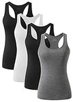 ROSYLINE Racerback Tank Tops for Women Workout Yoga Tanks Cami with Scoop Neck Activewear Undershirts 3-4 Pack Black/White/Black/Grey M