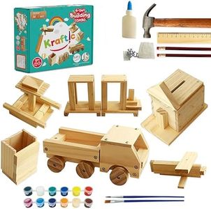 Kraftic Woodworking Building Kit for Kids and Adults, with 6 Educational Arts and Crafts DIY Carpentry Construction Wood Model Kit Toy Projects for Boys and Girls