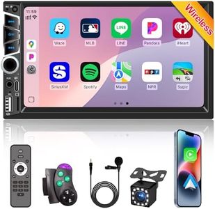 Wireless Apple Carplay 7 inch Double Din Car Stereo,IPS Touchscreen,Car Bluetooth 5.2,Car FM Radio,Bakcup Camera,Subwoofer Ports,Car Audio Receiver,Android Auto,Type-C/USB Fast Charging,GPS Navigation