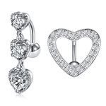 VFUN 14 Gauge Heart Belly Button Bars Clear Diamond CZ Stainless Steel Navel Belly Rings Women Reverse Banana Belly Piercing Bar 10MM Silver Body Piercing Jewellery