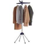 SONGMICS Clothes Drying Rack, 59-Inch Folding Laundry Drying Rack with 3 Rotatable Arms for Hangers, 4 Legs, Stainless Steel, for 27 Pieces of Clothes, Blue and Silver ULLR510Q01