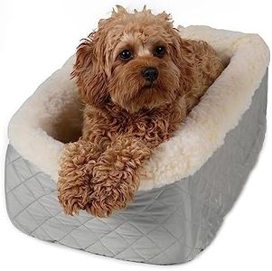 Snoozer Center Console Dog Car Seat, Dog Console Car Seat for Dogs Under 12 lbs, Wide Vehicle Consoles, Size: Large, Grey Quilted Washable Cover, Comfortable and Secure, Harness Attachment Included