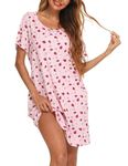 ENJOYNIGHT Womens Cotton Nightgown Short Sleeves Night Dress Print Sleep Shirt(X-Large, Pink Ladybug)