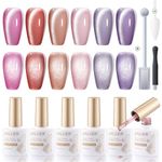 Gellen Cat Eye Gel Nail Polish Kit - Pink Purple Shades Cat Eye Gel Nail Polish, Soak off Gel Polish 6 Colors 10ml