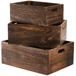 Frcctre Set of 3 Wood Nesting Storage Crates with Handles, Decorative Farmhouse Wooden Crates Storage Containers Rustic Handmade Natural Solid Wood Basket