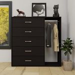 VIKI Chest of 5 Drawers with Cloth Hanger for Storage/Chest of Rack/Chest for Clothes, Engineered Wood, Suede Finish, Wenge KAYAL