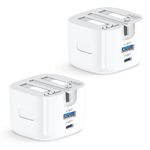 2 Pack USB C Plug Fast Charger, Dual Folding Type C Ports Plug Adapter for iPhone Apple 15/15 Plus/15 Pro Max/15 Pro/14/13/12/11/X/SE 2020/XR/XS, Foldable Fast Charging USB C Power Adapter