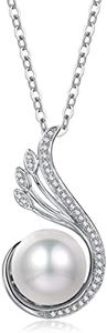 FANCIME June Birthstone Necklace Phoenix Pearl Necklace 9-10mm Genuine Freshwater Pearl Sterling Silver Single Pearl Necklace Fine Jewelry for Women