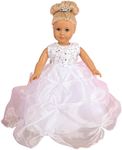 FRILLY LILY WHITE BALL GOWN FORMAL PRINCESS CONFIRMATION WEDDING BRIDESMAID DRESS SET FOR SMALL DOLLS 14-18 INCHES[ DOLL AND TIARA NOT INCLUDED] To Fit Dolls such as Our Generation Doll Designafriend ,Baby Born,Hannah by Gotz and American Girl Doll