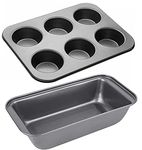 BANQLYN Popular Combo – Carbon Steel Non-Stick Bread Loaf Pan Tin Tray, 6 Cup Muffin Baking Tray & Cupcake Mould Baking Tray Tin Pan Set for Making The Perfect Cupcake & Bread