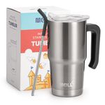 Mollcity Insulated Tumbler with Handle 16 oz Stainless Steel Double Wall Vacuum Tumbler Cups Travel Coffee Mug with Lid and Straw(Silver)