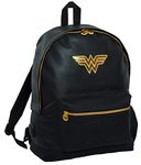 DC Comics Wonder Woman Backpack Adults Kids Large School Black Leather PU Shoulder Bag A4 Laptop Size College Girls Work Rucksack + USB Port