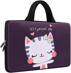 ICOLOR 15 15.4 15.6 Inch Laptop Handle Bag, Computer Protective Carrying Case Pouch, Soft Neoprene Travel Briefcase, Notebook Sleeve Cover for Dell HP Lenovo Toshiba Chromebook ASUS Acer, Cute Cat